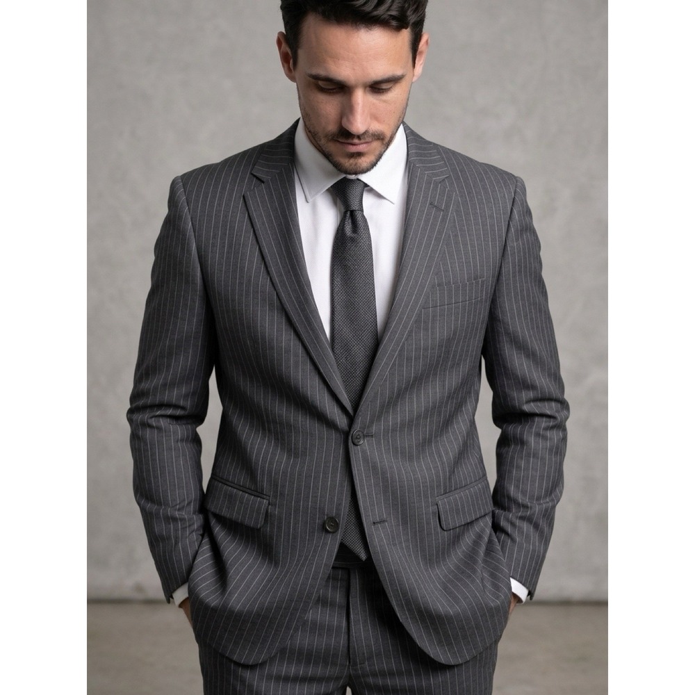 NN-1-6/ Tommy Hilfiger Suit Jacket 40L Wool Pinstripe Classic Stripe P 32W X 32L